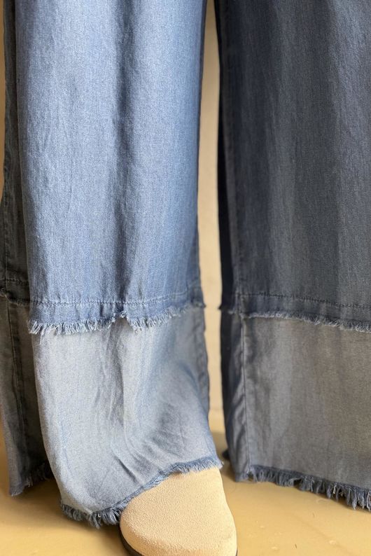 Frisco Deep Cuff Chambray Wide Leg Pant Dark